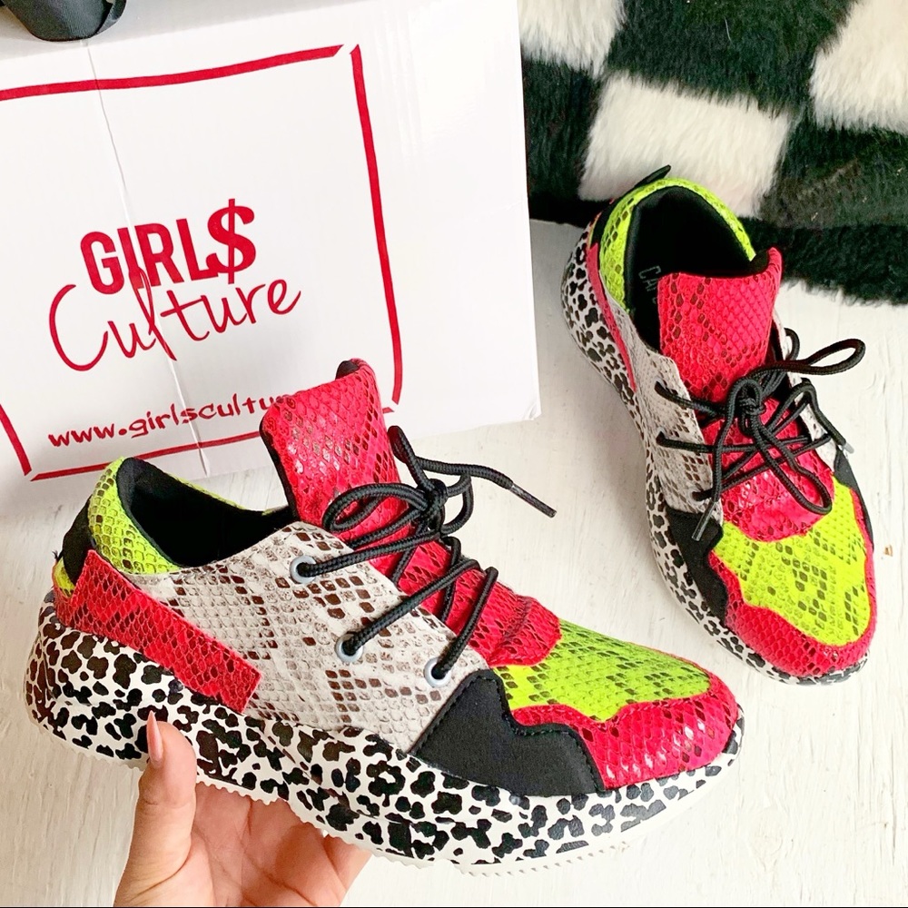 Neon Lime Snake Prints Sneakers - Picture 3 of 7